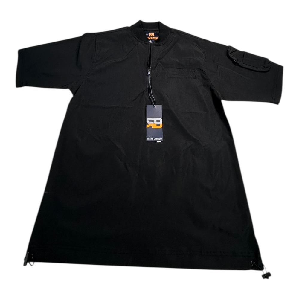 Royal Blue Men‎ Short Sleeve Zipper Pocket Design USA Active Black Shirt S